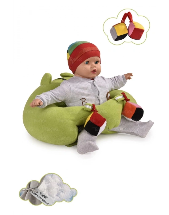 Oyuncaklı Bebek Oturma Destek Minderi - Devrilmez Bebek Koltuğu - Büyük Bebek Oturağı Yeşil