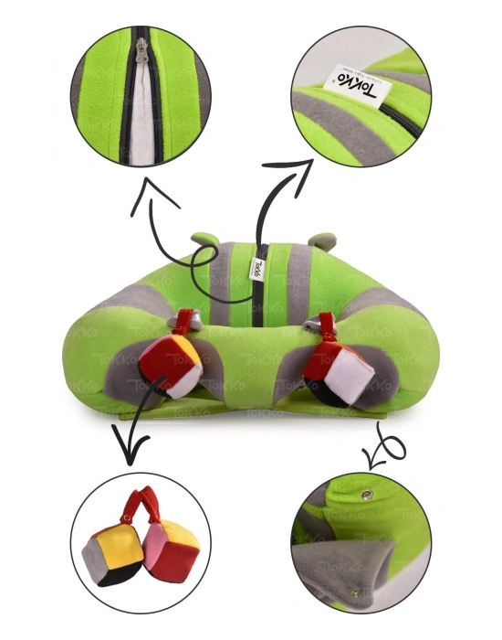 Oyuncaklı Bebek Oturma Destek Minderi - Devrilmez Bebek Koltuğu - Büyük Bebek Oturağı Yeşil Gri