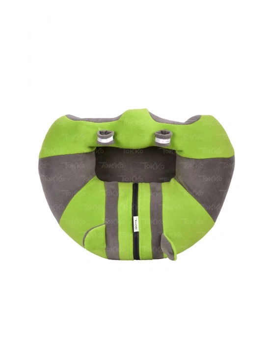 Oyuncaklı Bebek Oturma Destek Minderi - Devrilmez Bebek Koltuğu - Büyük Bebek Oturağı Yeşil Gri