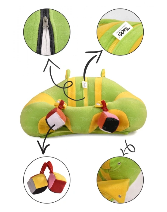 Oyuncaklı Bebek Oturma Destek Minderi - Devrilmez Bebek Koltuğu - Büyük Bebek Oturağı Yeşil Sarı