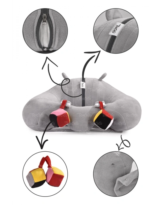 Oyuncaklı Bebek Oturma Destek Minderi - Devrilmez Bebek Koltuğu - Elyaflı Büyük Bebek Oturağı Gri