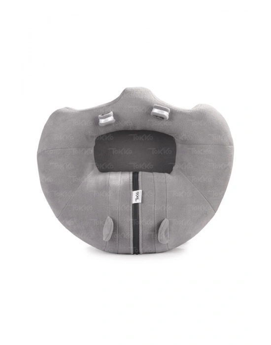 Oyuncaklı Bebek Oturma Destek Minderi - Devrilmez Bebek Koltuğu - Elyaflı Büyük Bebek Oturağı Gri
