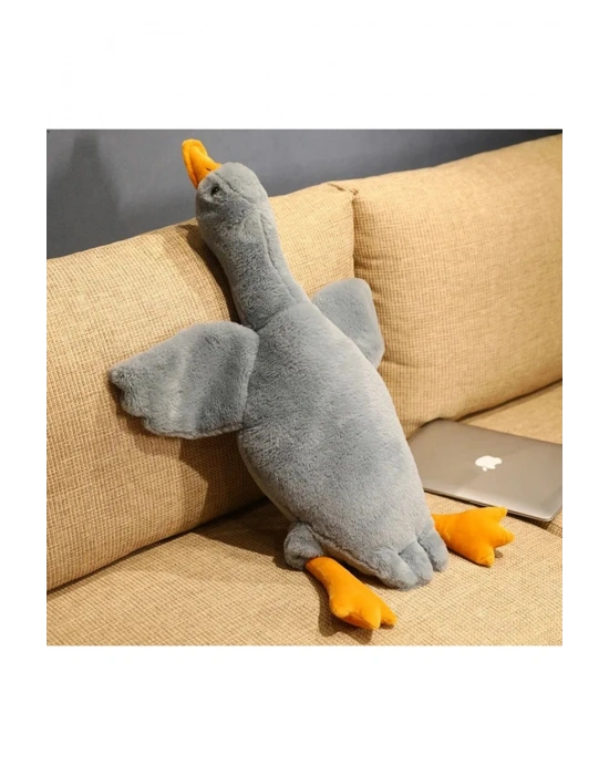 Sevimli Peluş Welsoft Çocuk Uyku Arkadaşım Uçan Kaz 75 Cm Bebek Uyku Yastığı Ördek Gri