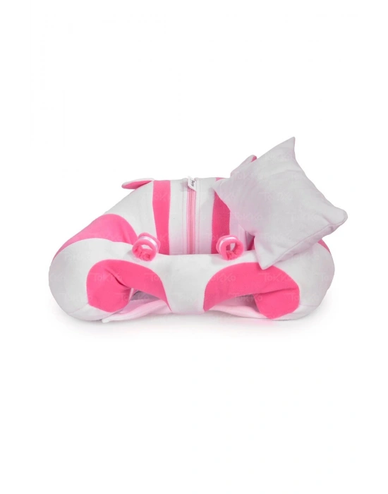 Yastık Hediyeli Bebek  Oturma Destek Minderi - Büyük Bebek Koltuğu  Beyaz Pembe