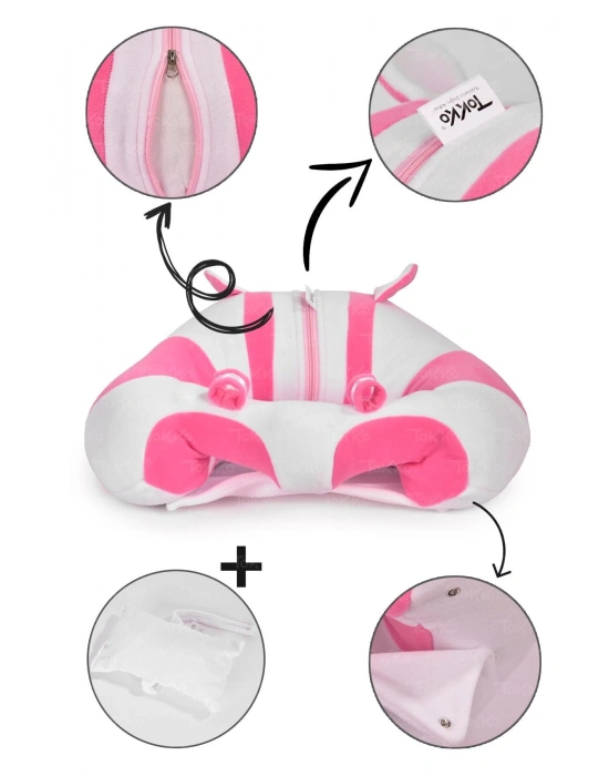 Yastık Hediyeli Bebek  Oturma Destek Minderi - Büyük Bebek Koltuğu  Beyaz Pembe