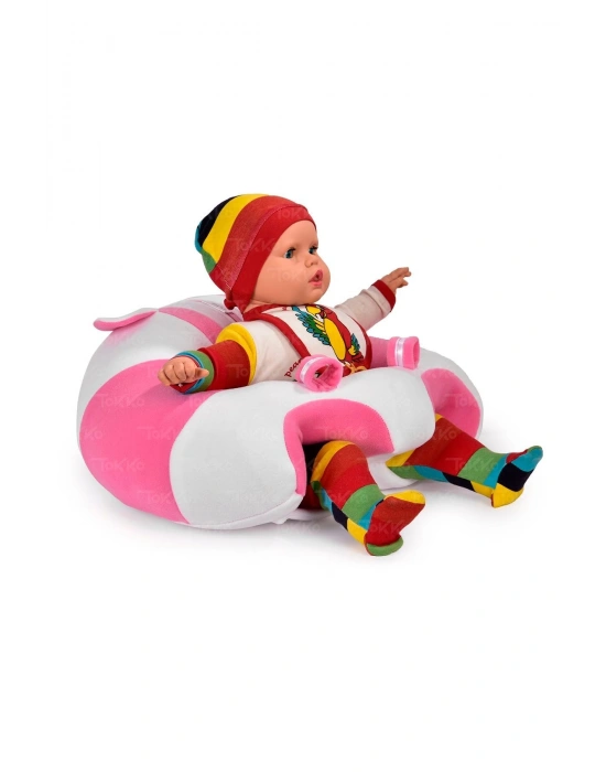 Yastık Hediyeli Bebek  Oturma Destek Minderi - Büyük Bebek Koltuğu  Beyaz Pembe