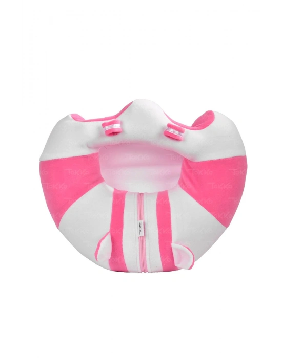 Yastık Hediyeli Bebek  Oturma Destek Minderi - Büyük Bebek Koltuğu  Beyaz Pembe