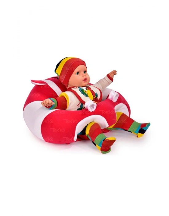 Yastık Hediyeli Bebek  Oturma Destek Minderi - Büyük Bebek Koltuğu  Fuşya Beyaz