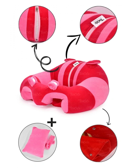 Yastık Hediyeli Bebek  Oturma Destek Minderi - Büyük Bebek Koltuğu  Fuşya Pembe