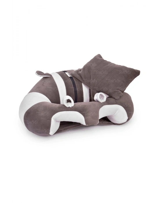 Yastık Hediyeli Bebek  Oturma Destek Minderi - Büyük Bebek Koltuğu  Gri Beyaz