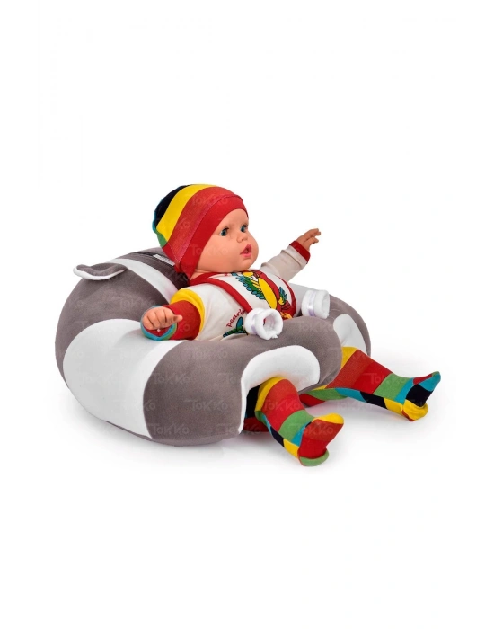 Yastık Hediyeli Bebek  Oturma Destek Minderi - Büyük Bebek Koltuğu  Gri Beyaz