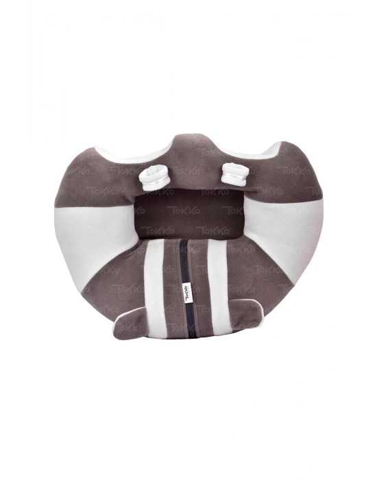 Yastık Hediyeli Bebek  Oturma Destek Minderi - Büyük Bebek Koltuğu  Gri Beyaz