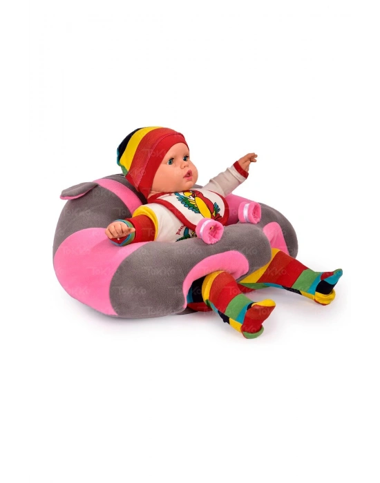 Yastık Hediyeli Bebek  Oturma Destek Minderi - Büyük Bebek Koltuğu  Gri Pembe