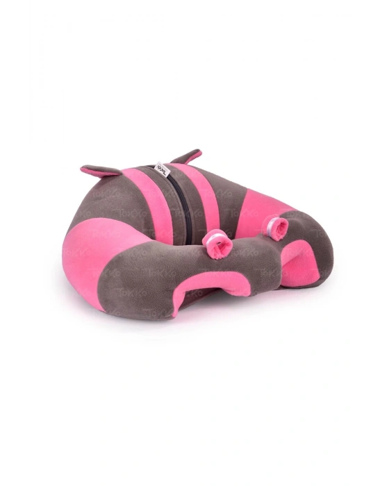 Yastık Hediyeli Bebek  Oturma Destek Minderi - Büyük Bebek Koltuğu  Gri Pembe