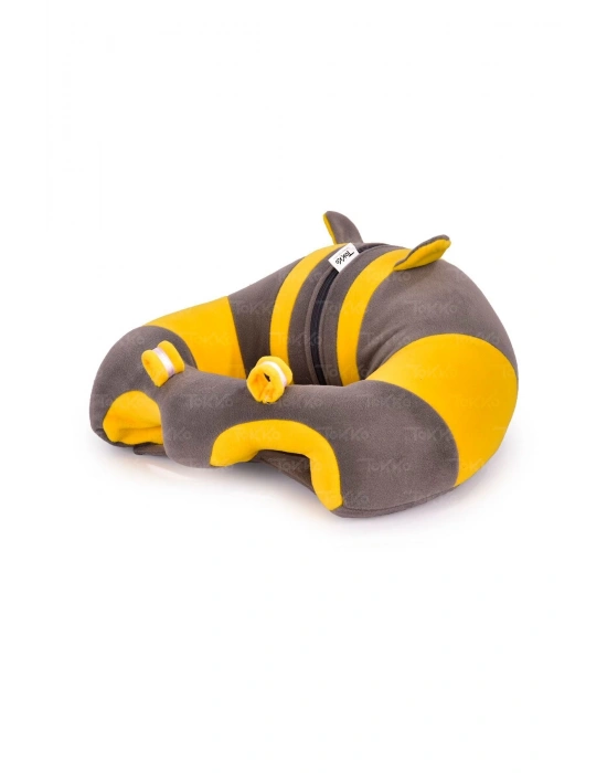 Yastık Hediyeli Bebek  Oturma Destek Minderi - Büyük Bebek Koltuğu Gri Sarı