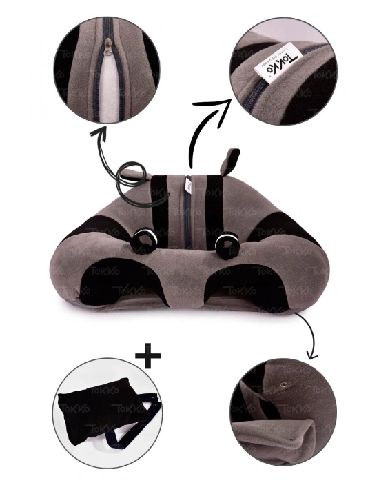 Yastık Hediyeli Bebek  Oturma Destek Minderi - Büyük Bebek Koltuğu  Gri Siyah