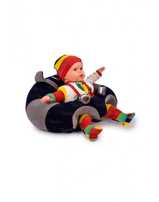 Yastık Hediyeli Bebek  Oturma Destek Minderi - Büyük Bebek Koltuğu  Lacivet Gri