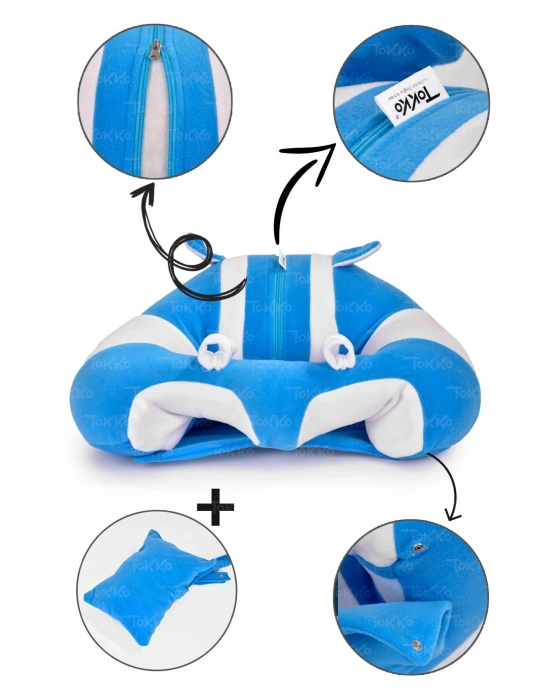 Yastık Hediyeli Bebek  Oturma Destek Minderi - Büyük Bebek Koltuğu  Mavi Beyaz