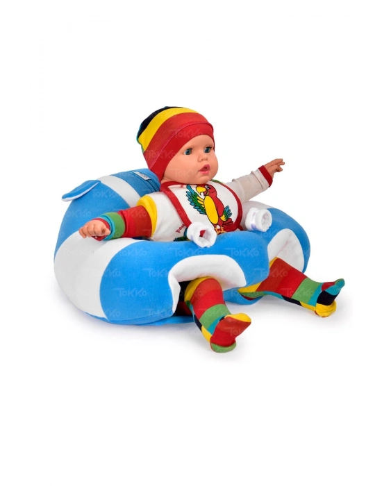 Yastık Hediyeli Bebek  Oturma Destek Minderi - Büyük Bebek Koltuğu  Mavi Beyaz