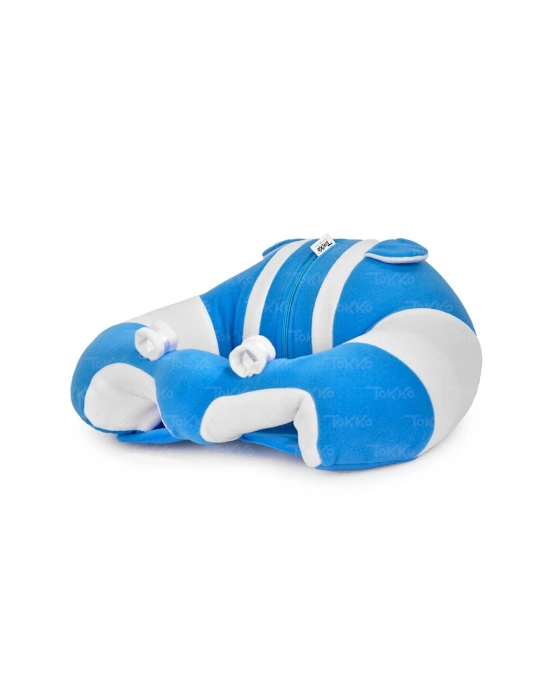 Yastık Hediyeli Bebek  Oturma Destek Minderi - Büyük Bebek Koltuğu  Mavi Beyaz