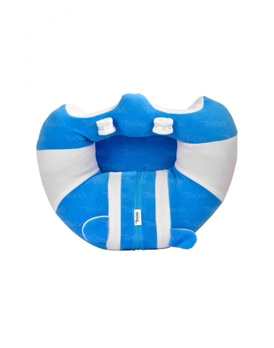 Yastık Hediyeli Bebek  Oturma Destek Minderi - Büyük Bebek Koltuğu  Mavi Beyaz
