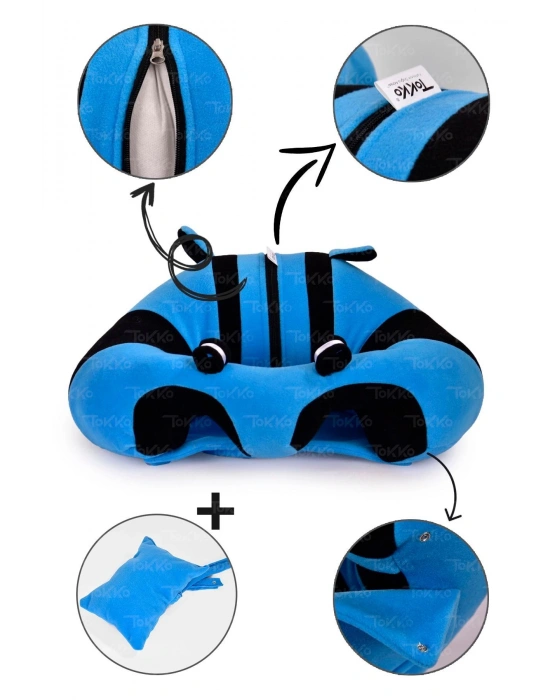 Yastık Hediyeli Bebek  Oturma Destek Minderi - Büyük Bebek Koltuğu  Mavi Siyah