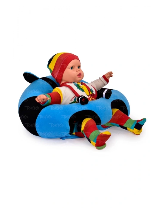 Yastık Hediyeli Bebek  Oturma Destek Minderi - Büyük Bebek Koltuğu  Mavi Siyah