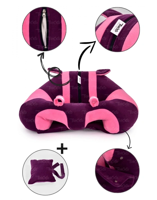 Yastık Hediyeli Bebek  Oturma Destek Minderi - Büyük Bebek Koltuğu  Mor Pembe