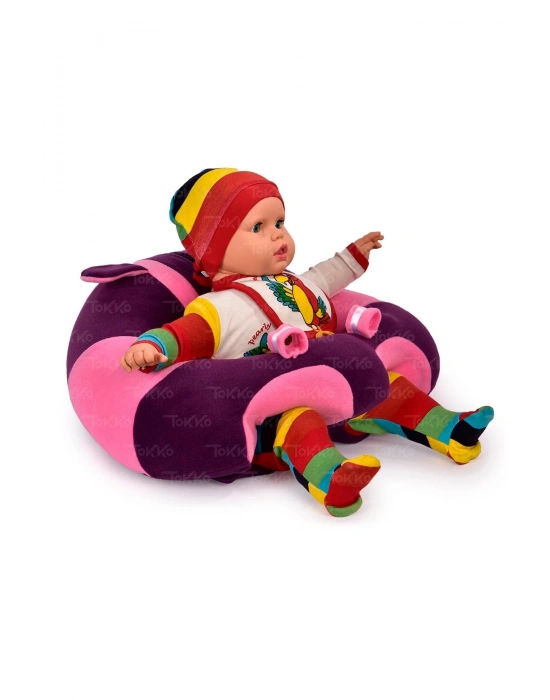 Yastık Hediyeli Bebek  Oturma Destek Minderi - Büyük Bebek Koltuğu  Mor Pembe