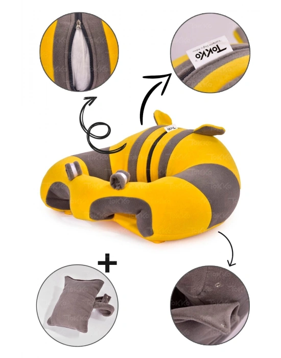 Yastık Hediyeli Bebek  Oturma Destek Minderi - Büyük Bebek Koltuğu  Sarı Gri