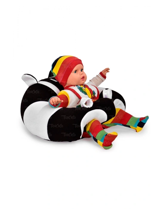 Yastık Hediyeli Bebek  Oturma Destek Minderi - Büyük Bebek Koltuğu  Siyah Beyaz