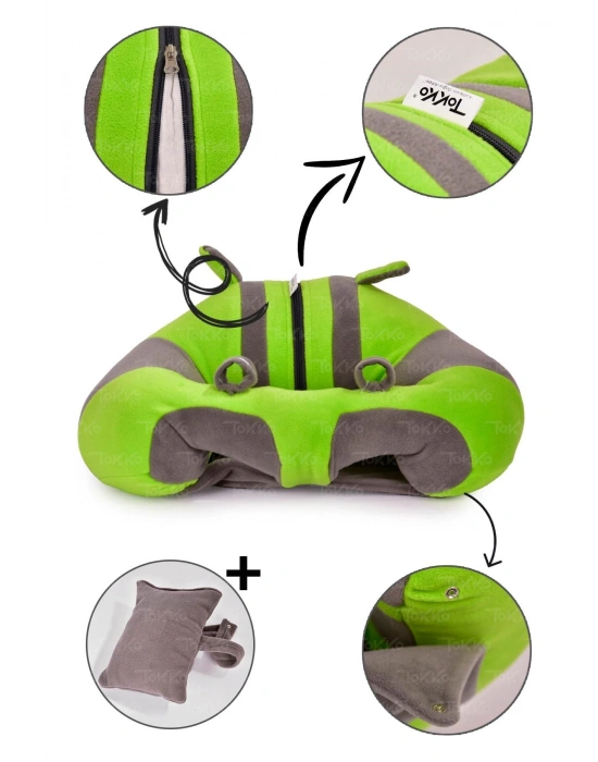 Yastık Hediyeli Bebek  Oturma Destek Minderi - Büyük Bebek Koltuğu  Yeşil Gri