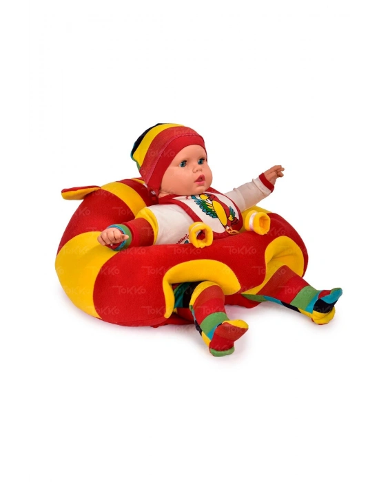 Yastık Hediyeli  Oturma Destek Minderi - Büyük Bebek Koltuğu  Sarı Kırmızı