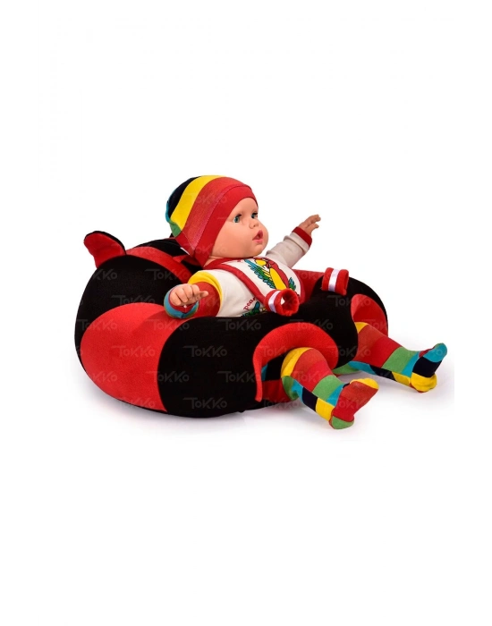 Yastık Hediyeli  Oturma Destek Minderi - Büyük Bebek Koltuğu  Siyah Kırmızı