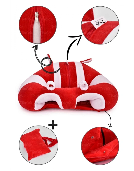 Yastıklı Bebek Oturma Destek Minderi - Devrilmez Bebek Koltuğu - Büyük Bebek Oturağı Kırmızı Beyaz