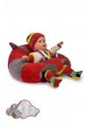 Elyaf Dolgu Bebek Oturma Destek Minderi - Devrilmez Bebek Koltuğu - Büyük Bebek Oturağı Kırmızı Gri
