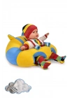 Elyaf Dolgu Bebek Oturma Destek Minderi - Devrilmez Bebek Koltuğu - Büyük Bebek Oturağı Sarı Mavi