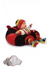 Elyaf Dolgu Bebek Oturma Destek Minderi- Devrilmez Bebek Koltuğu - Büyük Bebek Oturağı Siyah Kırmızı