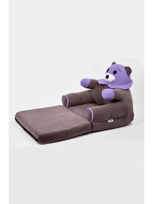 Anti Bakteriyel Portatif Katlanabilir Sünger Çocuk Koltuğu - Panda, Ayıcık Koltuk Gri Lila