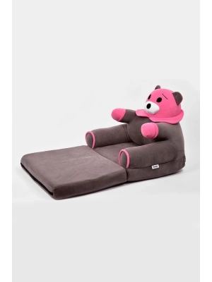 Anti Bakteriyel Portatif Katlanabilir Sünger Çocuk Koltuğu - Panda, Ayıcık Koltuk Gri Pembe