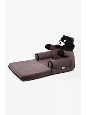 Anti Bakteriyel Portatif Katlanabilir Sünger Çocuk Koltuğu - Panda, Ayıcık Koltuk Gri Siyah