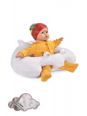 Elyaf Dolgu Bebek Oturma Destek Minderi - Devrilmez Bebek Koltuğu - Büyük Bebek Oturağı Beyaz