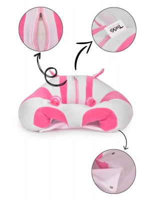 Elyaf Dolgu Bebek Oturma Destek Minderi - Devrilmez Bebek Koltuğu - Büyük Bebek Oturağı Beyaz Pembe