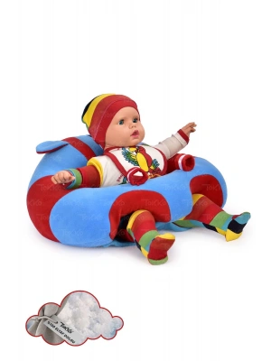 Elyaf Dolgu Bebek Oturma Destek Minderi - Devrilmez Bebek Koltuğu - Büyük Bebek Oturağı Bordo Mavi