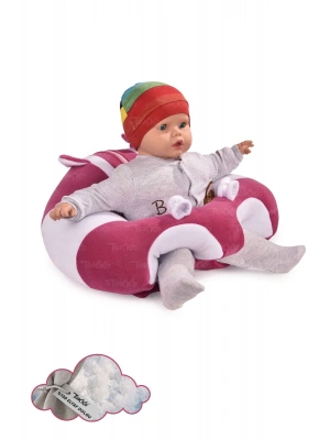 Elyaf Dolgu Bebek Oturma Destek Minderi - Devrilmez Bebek Koltuğu - Büyük Bebek Oturağı Fuşya Beyaz