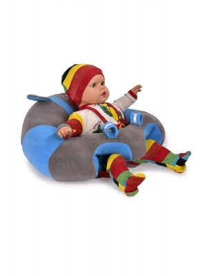 Elyaf Dolgu Bebek Oturma Destek Minderi - Devrilmez Bebek Koltuğu - Büyük Bebek Oturağı Gri Mavi