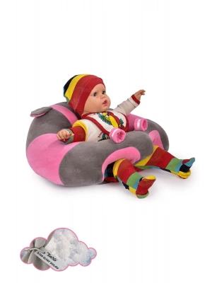 Elyaf Dolgu Bebek Oturma Destek Minderi - Devrilmez Bebek Koltuğu - Büyük Bebek Oturağı Gri Pembe