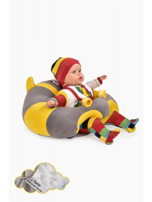 Elyaf Dolgu Bebek Oturma Destek Minderi - Devrilmez Bebek Koltuğu - Büyük Bebek Oturağı Gri Sarı