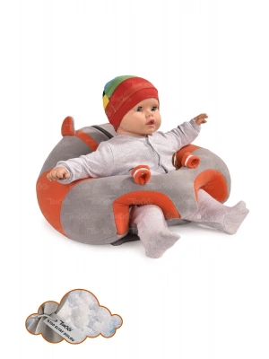 Elyaf Dolgu Bebek Oturma Destek Minderi - Devrilmez Bebek Koltuğu - Büyük Bebek Oturağı Gri Turuncu