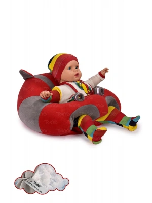 Elyaf Dolgu Bebek Oturma Destek Minderi - Devrilmez Bebek Koltuğu - Büyük Bebek Oturağı Kırmızı Gri